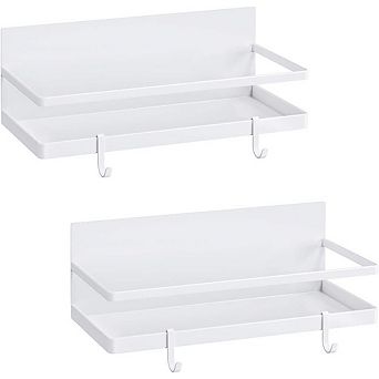 2-Pack Magnetic Spice Rack Shelf with Hooks, Space-Saving Kitchen Organizer