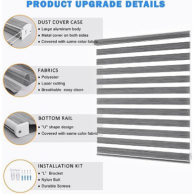 Blinds for Windows,Dual Layer Zebra Blinds &Light Filtering Roller Shades (Height 72in, Width 20 in)