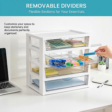Clear Desk Organizer 4 Tier with Drawers for Office Supplies
