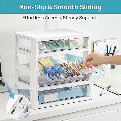 Clear Desk Organizer 4 Tier with Drawers for Office Supplies