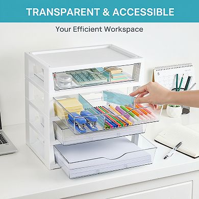 Clear Desk Organizer 4 Tier with Drawers for Office Supplies