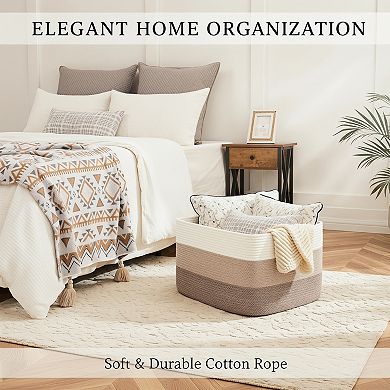 Rectangle Woven Blanket Basket 65L for Laundry and Storage