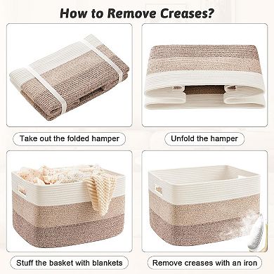Rectangle Woven Blanket Basket 65L for Laundry and Storage