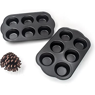 2-Pack Nonstick Muffin Pans, 6-Cup Carbon Steel, Heavy-Duty for Muffins & Cupcakes