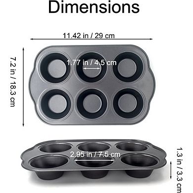 2-Pack Nonstick Muffin Pans, 6-Cup Carbon Steel, Heavy-Duty for Muffins & Cupcakes