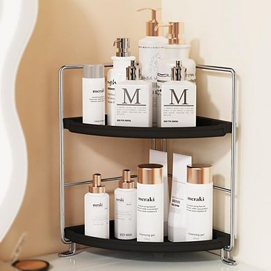 2-Tier Corner Counter Organizer Shelf, Bathroom & Vanity Storage, Chrome/Black