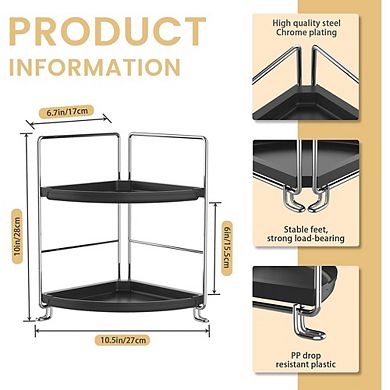 2-Tier Corner Counter Organizer Shelf, Bathroom & Vanity Storage, Chrome/Black
