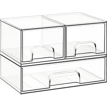 3-Pack Clear Acrylic Stackable Storage Drawers, Multi-Purpose Organizer