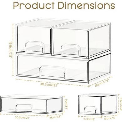 3-Pack Clear Acrylic Stackable Storage Drawers, Multi-Purpose Organizer
