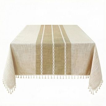 Rustic Tablecloth Cotton Linen Waterproof Spring Tablecloth Burlap Table Cloths 55''x70'',4-6 Seats