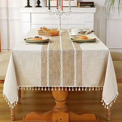 Rustic Tablecloth Cotton Linen Waterproof Spring Tablecloth Burlap Table Cloths 55''x70'',4-6 Seats