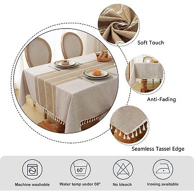 Rustic Tablecloth Cotton Linen Waterproof Spring Tablecloth Burlap Table Cloths 55''x70'',4-6 Seats