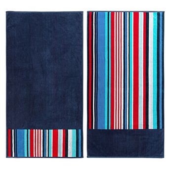 SUPERIOR Cotton Nautical Stripe 2 pc Beach Towel Set