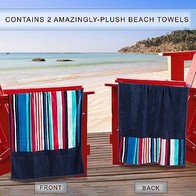 SUPERIOR Cotton Nautical Stripe 2-Piece Beach Towel Set
