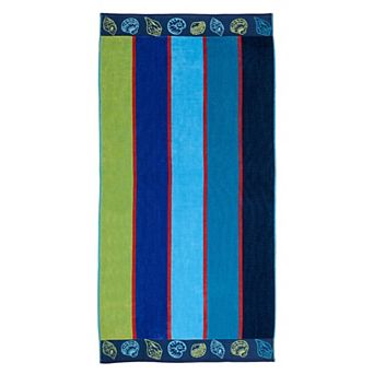 SUPERIOR Coastal Striped Sea Shell Border Lightweight Beach Towel