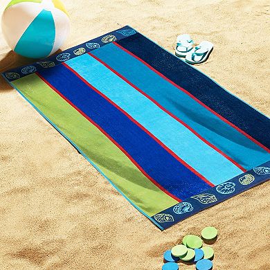 SUPERIOR Coastal Striped Sea Shell Border Lightweight Beach Towel