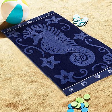 SUPERIOR Seahorse Shells Cotton Beach Towel