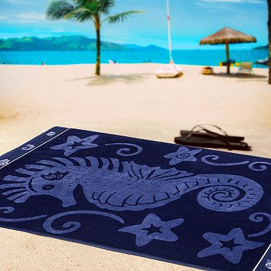 SUPERIOR Seahorse Shells Cotton Beach Towel