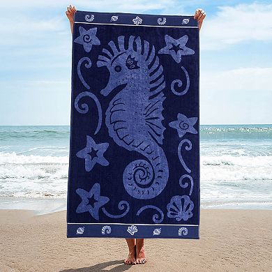 SUPERIOR Seahorse Shells Cotton Beach Towel