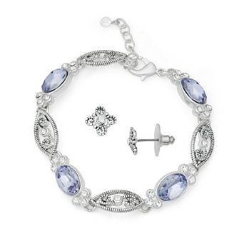 Napier Silver Tone Elevated Flex Bracelet & Stud Earring Set