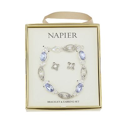 Napier Silver Tone Elevated Flex Bracelet & Stud Earring Set