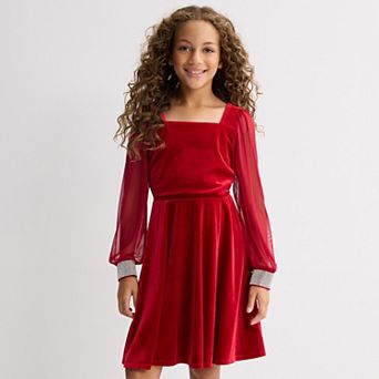 Girls 7-16 Speechless Rhinestone Cuffed Velvet Dress