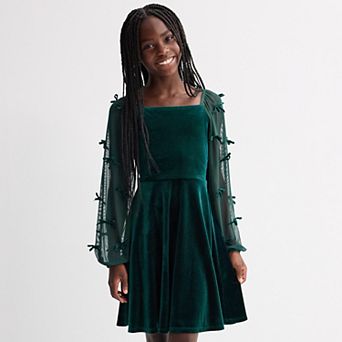 Girls 7-16 Speechless Bow Trimmed Mesh Sleeve Dress
