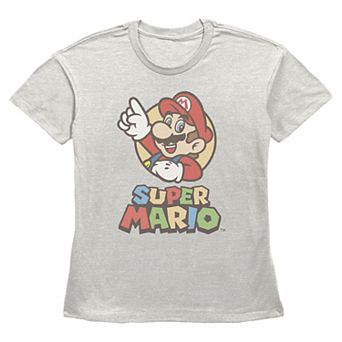 Women's Super Mario Bros. Pointing Portrait & Logo Graphic Tee