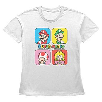 Women's Super Mario Bros. Mario, Luigi, Toad & Princess Peach Boxes Graphic Tee