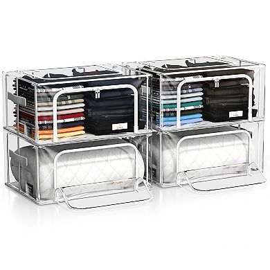 Sorbus Small Foldable Clear Plastic Storage Bags with Metal Frame & Carry Handles Organization