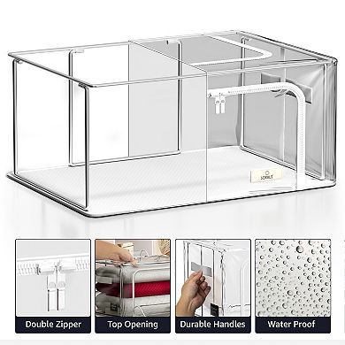 Sorbus Small Foldable Clear Plastic Storage Bags with Metal Frame & Carry Handles Organization