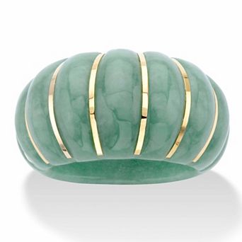 Genuine Green Jade Solid 10k Yellow Gold Shrimp-Style Dome Ring