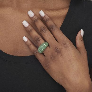 Genuine Green Jade Solid 10k Yellow Gold Shrimp-Style Dome Ring