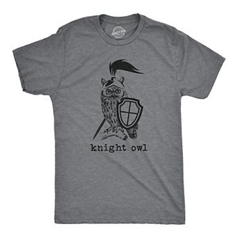Mens Knight Owl T Shirt Funny Sarcastic Armored Sword Shield Bird Graphic Tee for Guys