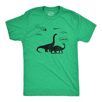 Mens Santa Dinosaurs T Shirt Funny Xmas Dino Meteor Extinction Joke Tee for Guys