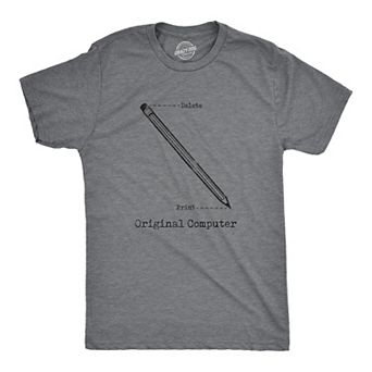 Mens Original Computer T Shirt Funny Pencil Eraser Analog Joke Tee for Guys