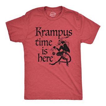 Mens Krampus Time Is Here T Shirt Funny Xmas Evil Devil Santa Joke Tee for Guys
