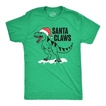 Mens Santa Claws T Shirt Funny Xmas Dino T Rex Joke Tee for Guys