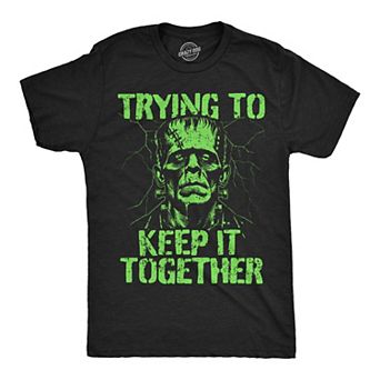 Mens Funny T Shirts Trying to Keep It Together Sarcastic Halloween Frankenstein Graphic Tee for Men
