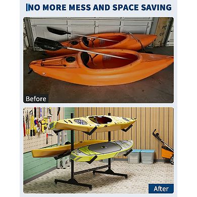 Double-Sided 2-Tier Kayak Stand, Expandable Steel SUP Paddle Board Storage Rack