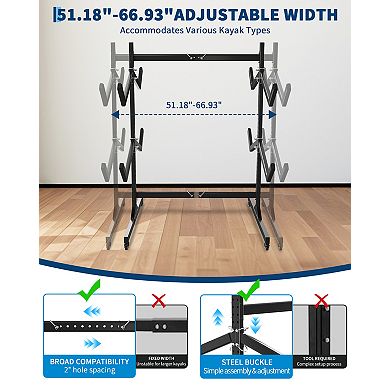 Double-Sided 2-Tier Kayak Stand, Expandable Steel SUP Paddle Board Storage Rack
