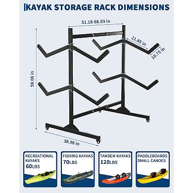 Double-Sided 2-Tier Kayak Stand, Expandable Steel SUP Paddle Board Storage Rack