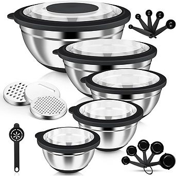 24 pc Stainless Steel Mixing Bowls with Lids Durable & Dishwasher Safe