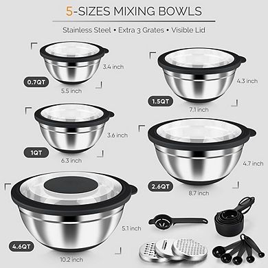 24 Piece Stainless Steel Mixing Bowls with Lids Durable & Dishwasher Safe
