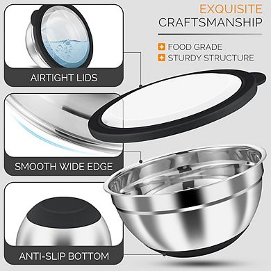 24 Piece Stainless Steel Mixing Bowls with Lids Durable & Dishwasher Safe