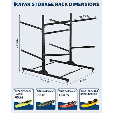 Double-Sided 2-Tier Freestanding Kayak Stand, Heavy Duty Steel SUP Storage Rack