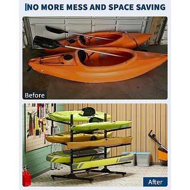 Freestanding 3-Tier Double-Sided Kayak Rack, 6-Boat Heavy Duty Canoe Organizer