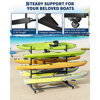 Freestanding 3-Tier Double-Sided Kayak Rack, 6-Boat Heavy Duty Canoe Organizer
