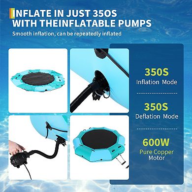 15FT Inflatable Water Trampoline, Heavy Duty Floating Bouncer for Lake and Pool