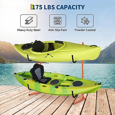 2-Tier Adjustable Freestanding Kayak Rack, Heavy Duty Storage Stand for SUP and Canoe